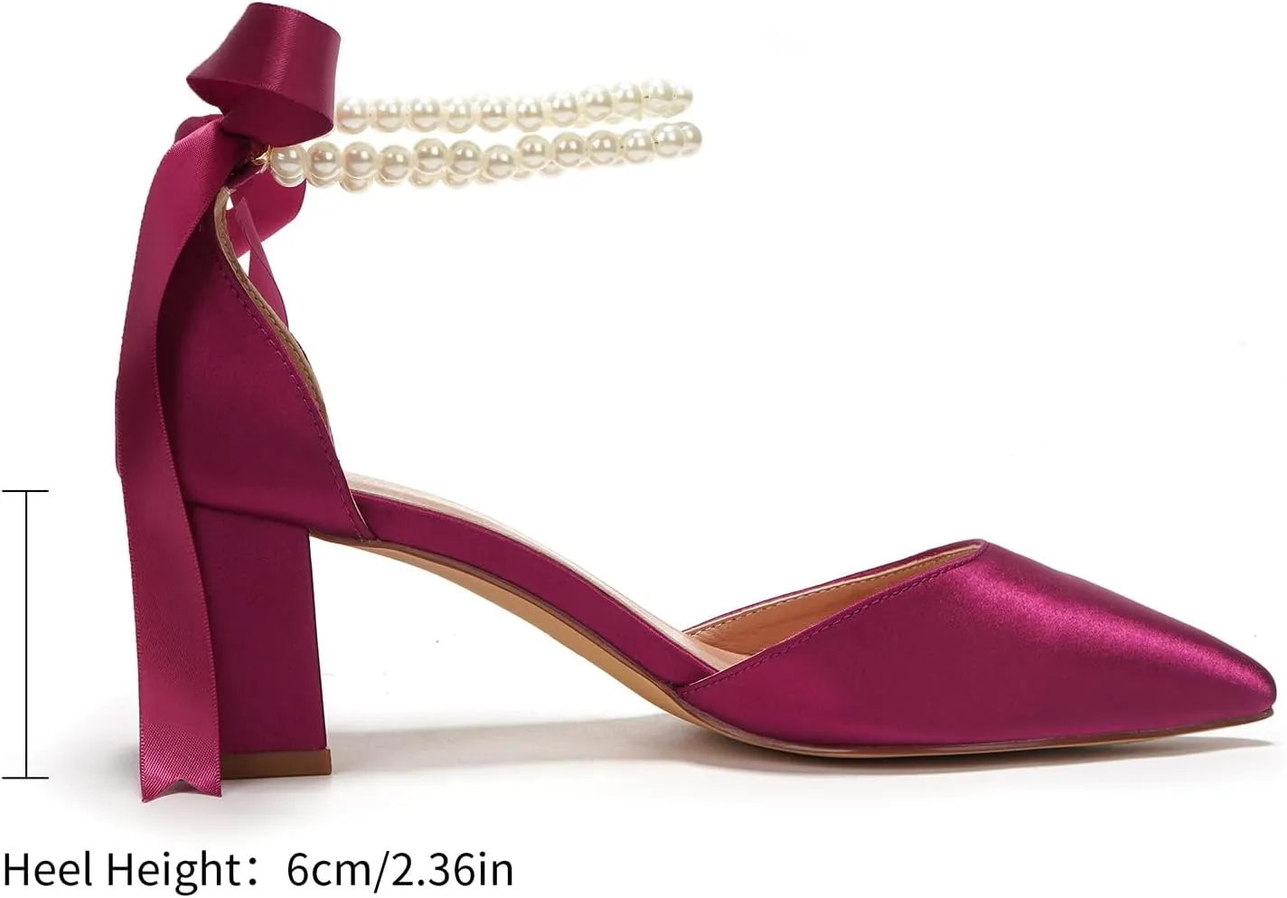 Elivandon J1585 Women's Satin Pointed Toe Mid-Heel Evening Sandals 2.36 inches Block Heel Bridal Party Wedding Pumps with Double Pearl Strap