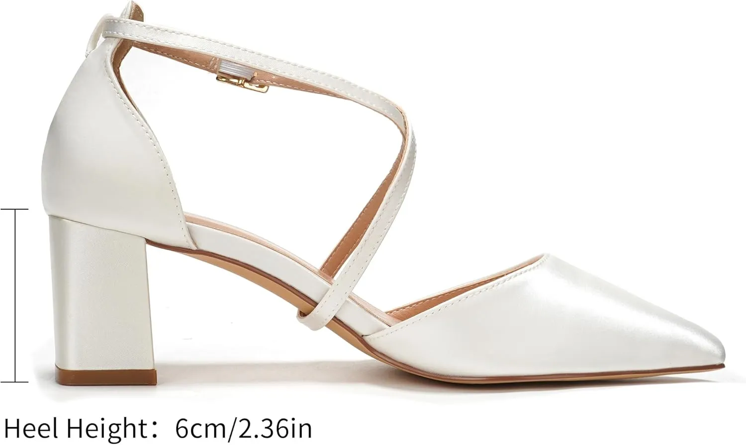 Elivandon J1586 Women's Satin Pointed Toe Mid-Heel Evening Sandals 2.36 inches Block Heel Bridal Party Wedding Pumps with Long Strap