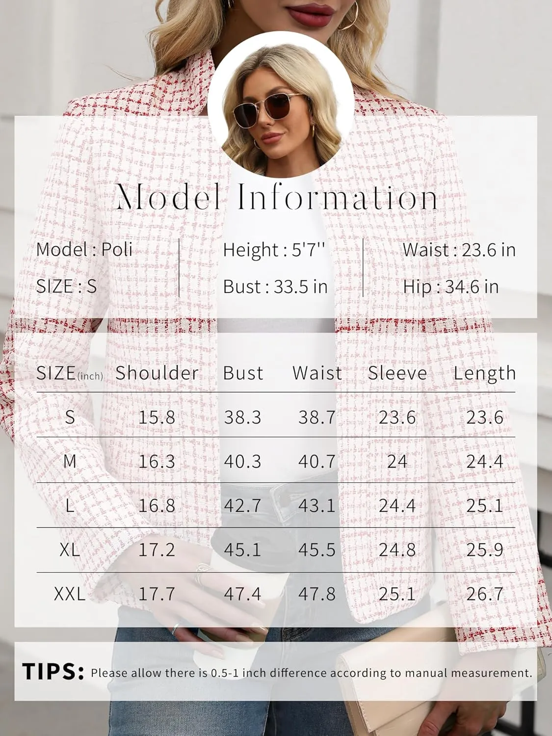 ELLEVEN Womens' Tweed Blazer Long Sleeve Jacket Notch Collar Fully Lined Casual Business Trendy Elegant Work Office Coat