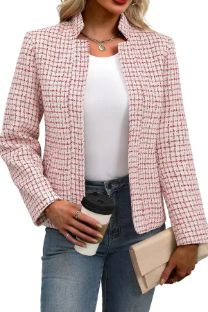 ELLEVEN Womens' Tweed Blazer Long Sleeve Jacket Notch Collar Fully Lined Casual Business Trendy Elegant Work Office Coat