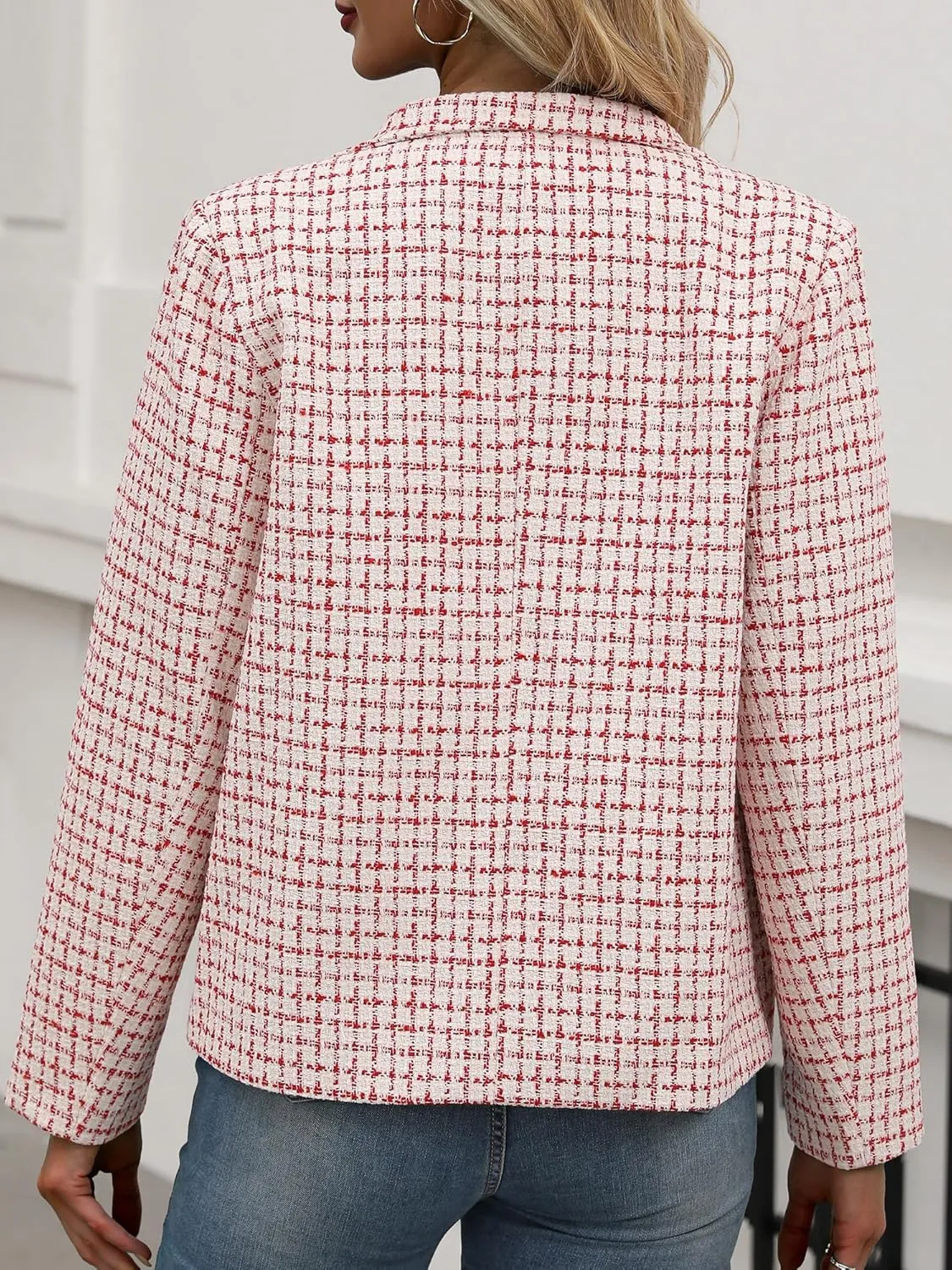ELLEVEN Womens' Tweed Blazer Long Sleeve Jacket Notch Collar Fully Lined Casual Business Trendy Elegant Work Office Coat