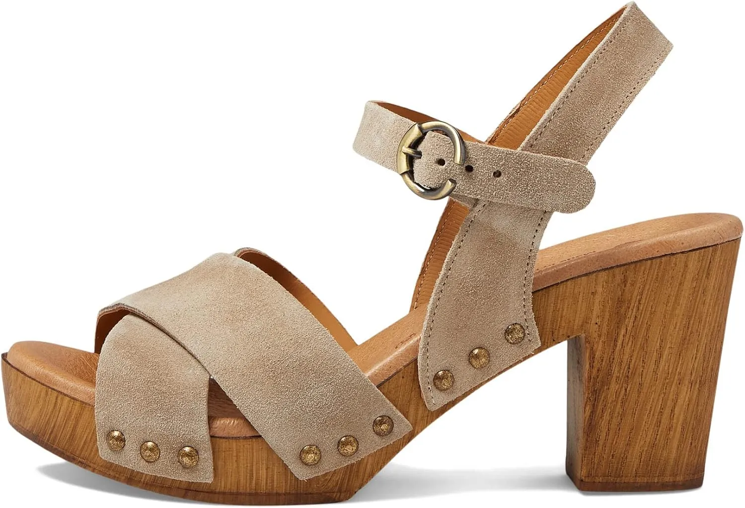 Eric Michael® Misti Wedged Sandals for Women – Leather Construction – Wooden Heels – Embellished Studs