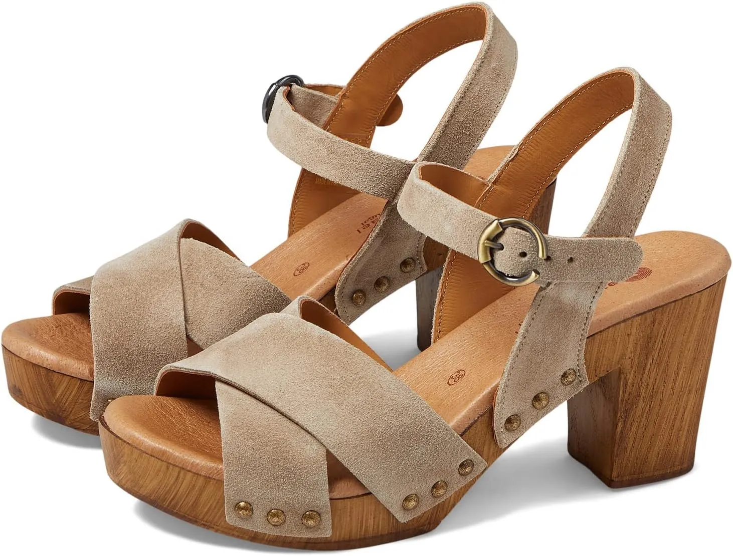 Eric Michael® Misti Wedged Sandals for Women – Leather Construction – Wooden Heels – Embellished Studs