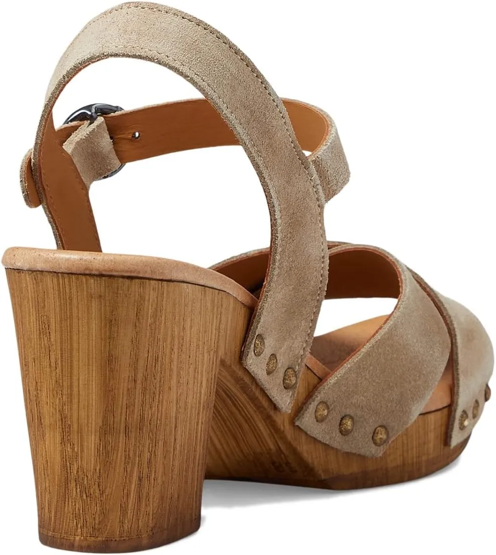 Eric Michael® Misti Wedged Sandals for Women – Leather Construction – Wooden Heels – Embellished Studs