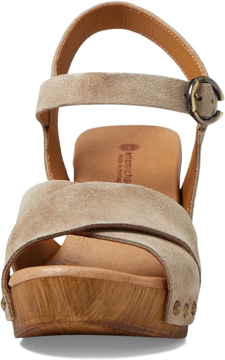 Eric Michael® Misti Wedged Sandals for Women – Leather Construction – Wooden Heels – Embellished Studs