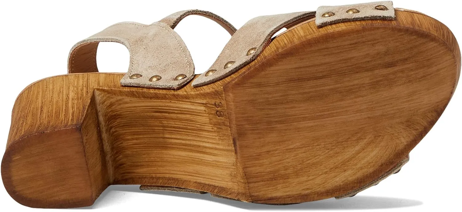 Eric Michael® Misti Wedged Sandals for Women – Leather Construction – Wooden Heels – Embellished Studs