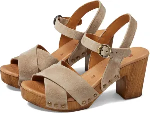 Eric Michael® Misti Wedged Sandals for Women – Leather Construction – Wooden Heels – Embellished Studs
