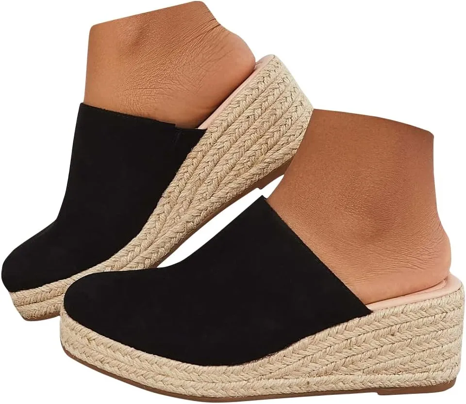 Espadrilles Mule Wedges Platform Slip on Backless Sandals
