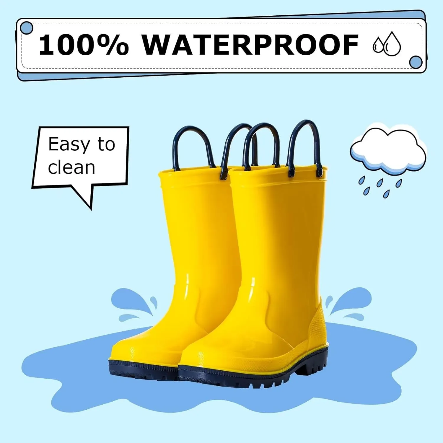 EUXTERPA Boys Girls Rain Boots Toddler Kids Waterproof Boots Children Lightweight Rain Shoes with Handles