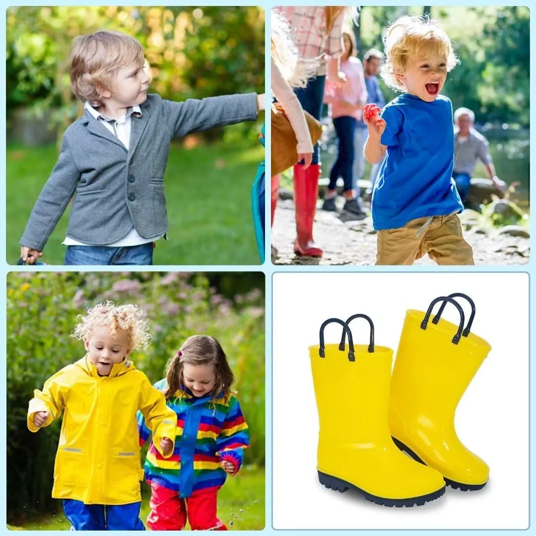 EUXTERPA Boys Girls Rain Boots Toddler Kids Waterproof Boots Children Lightweight Rain Shoes with Handles