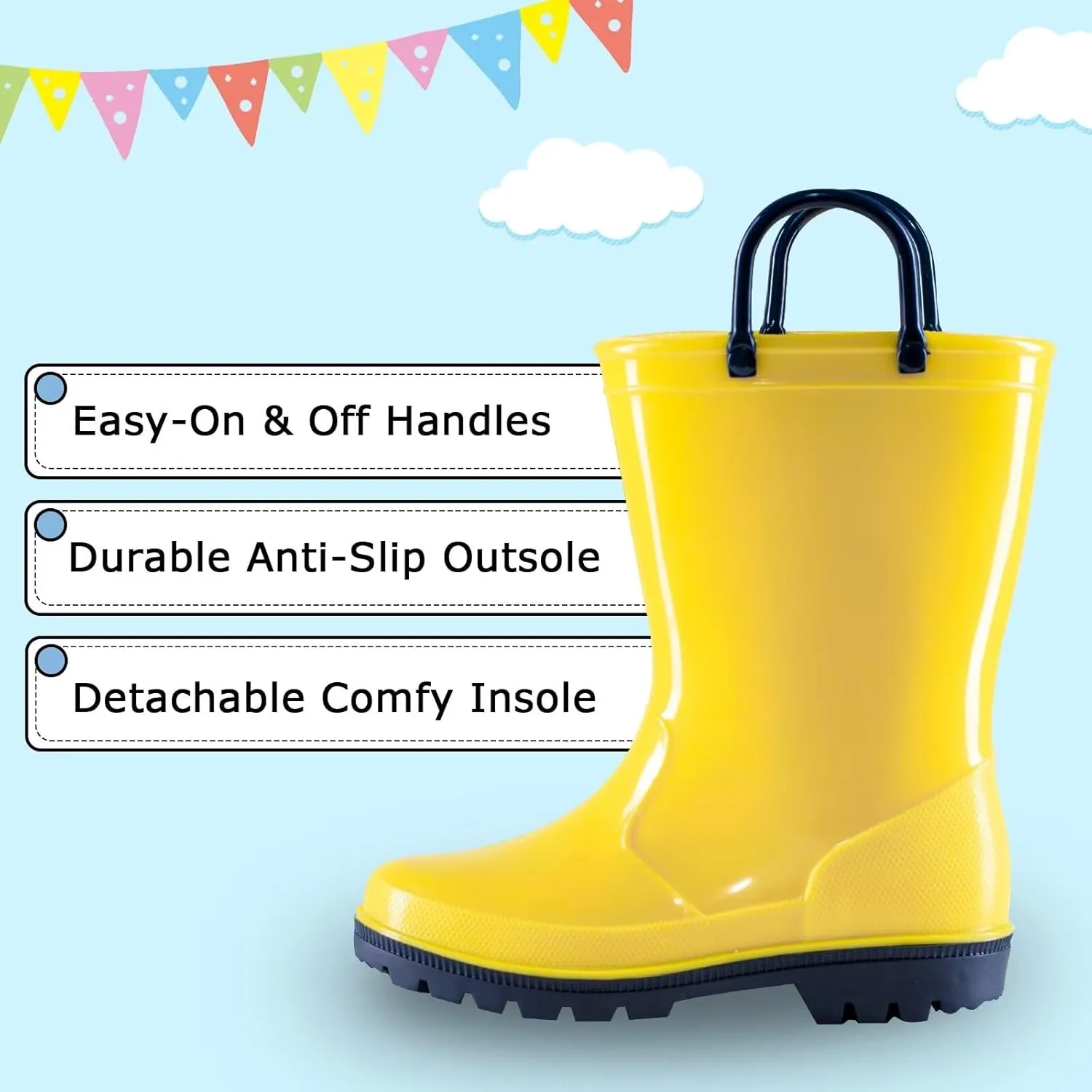 EUXTERPA Boys Girls Rain Boots Toddler Kids Waterproof Boots Children Lightweight Rain Shoes with Handles