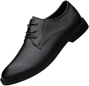 Fashionable Solid Mens Leather Shoes Casual Business Dress Oxford Shoes British Style Lightweight Lace Up Loafers