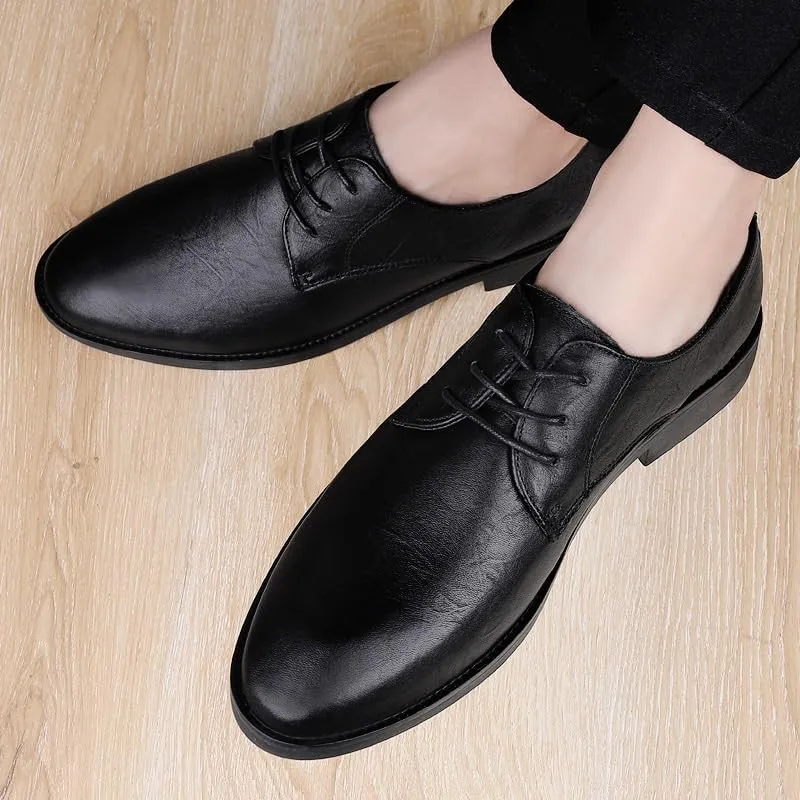 Fashionable Solid Mens Leather Shoes Casual Business Dress Oxford Shoes British Style Lightweight Lace Up Loafers