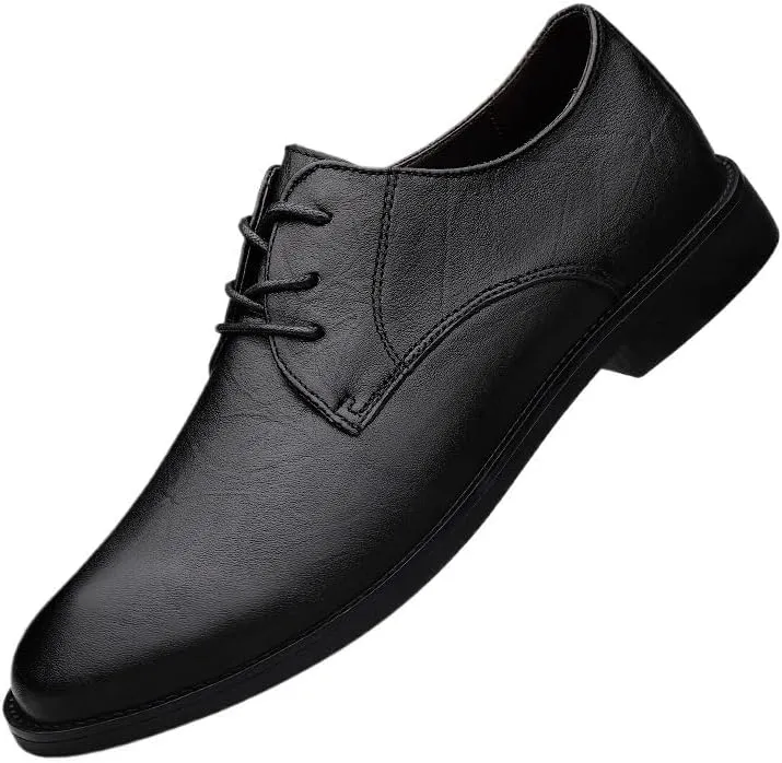 Fashionable Solid Mens Leather Shoes Casual Business Dress Oxford Shoes British Style Lightweight Lace Up Loafers