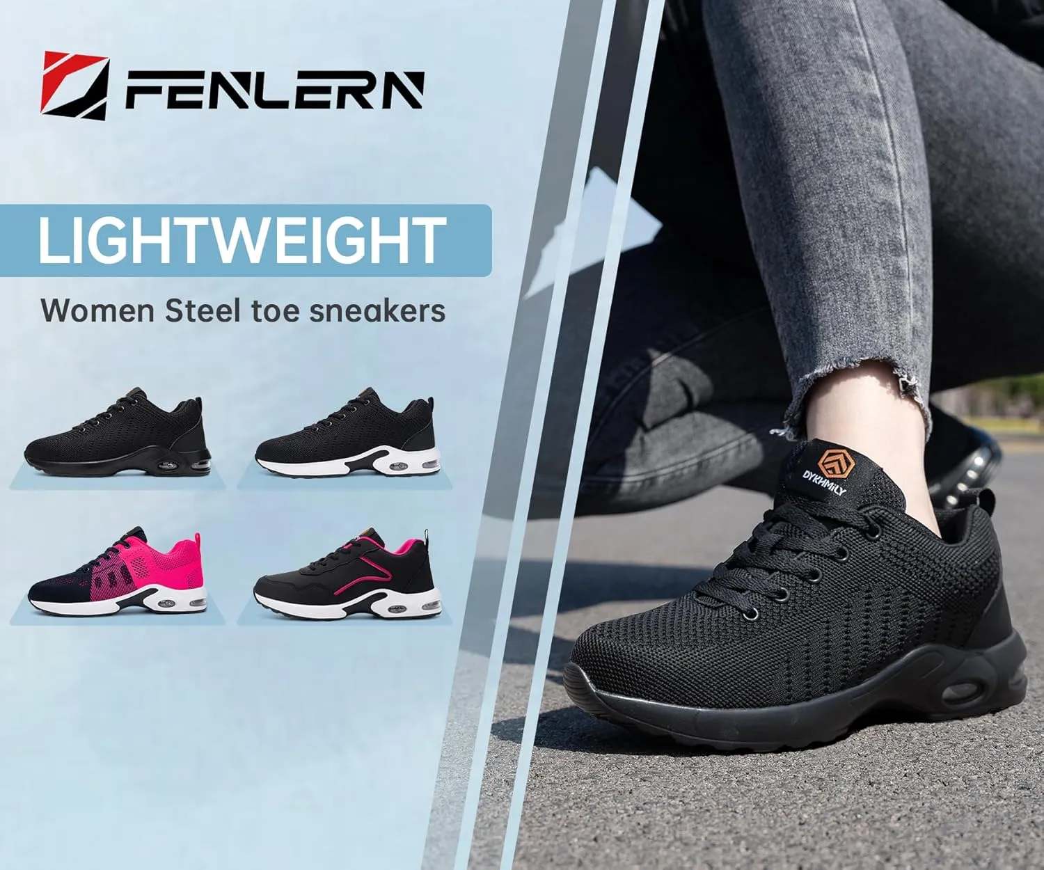 FENLERN Steel Toe Shoes for Women Lightweight Safety Shoes Comfortable Ladies Steel Toe Sneakers Non Slip Work Shoes Breathable Arch Support 5~11 Medium/5.5~10.5 Wide Width