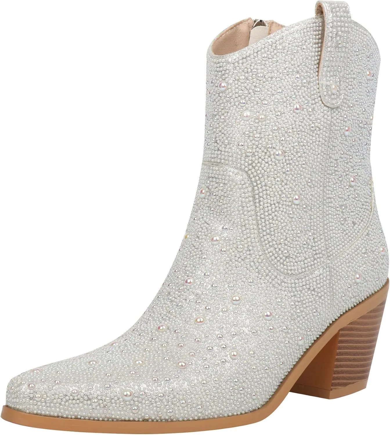FIFSY Women Rhinestone Cowboy Boots Glitter Chunky Heel Sparkly Cowgirl Ankle Boots…