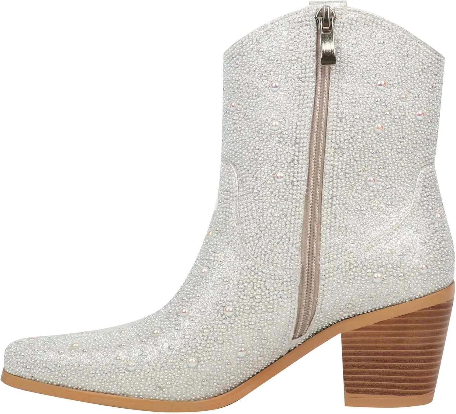 FIFSY Women Rhinestone Cowboy Boots Glitter Chunky Heel Sparkly Cowgirl Ankle Boots…