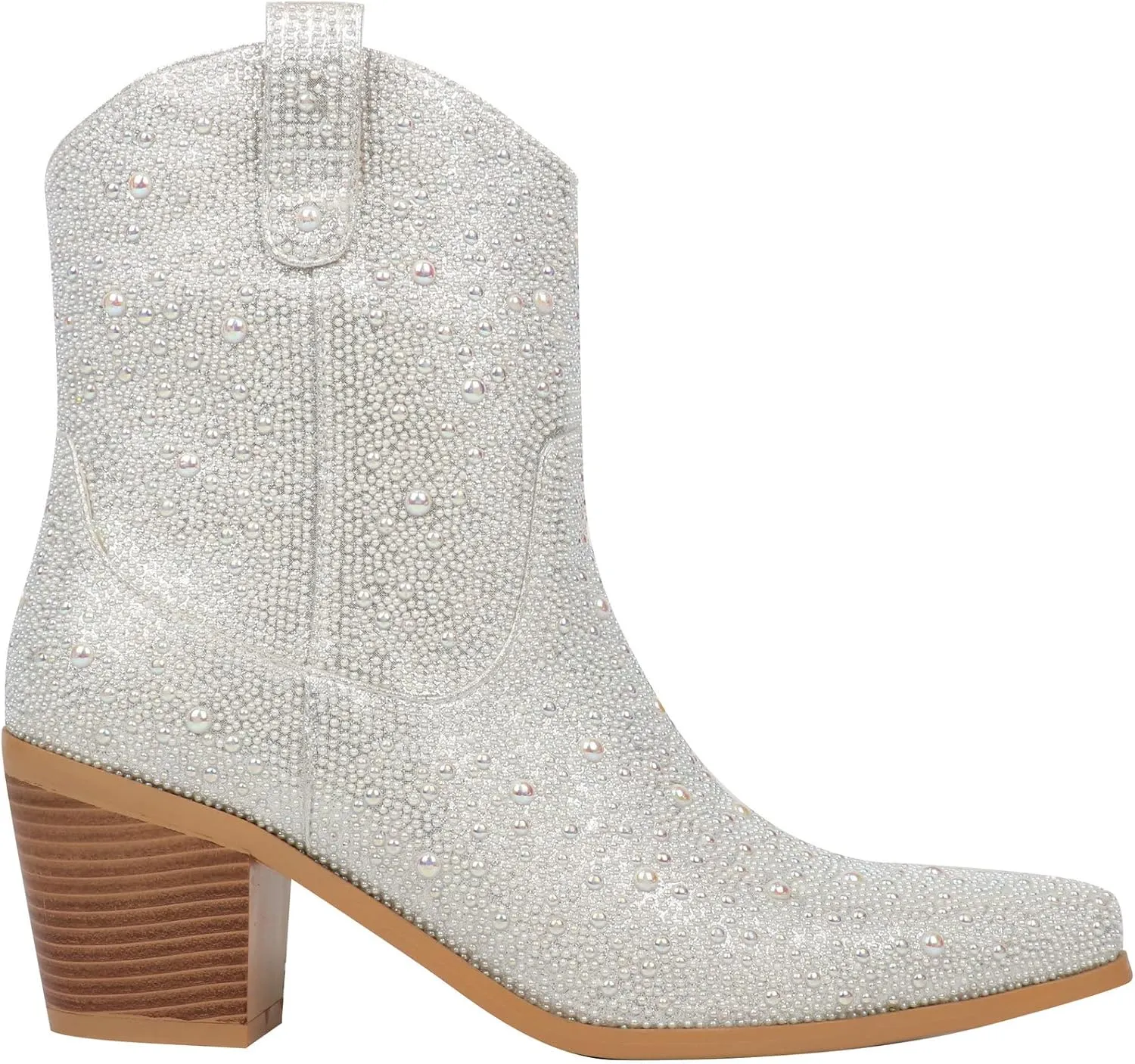 FIFSY Women Rhinestone Cowboy Boots Glitter Chunky Heel Sparkly Cowgirl Ankle Boots…