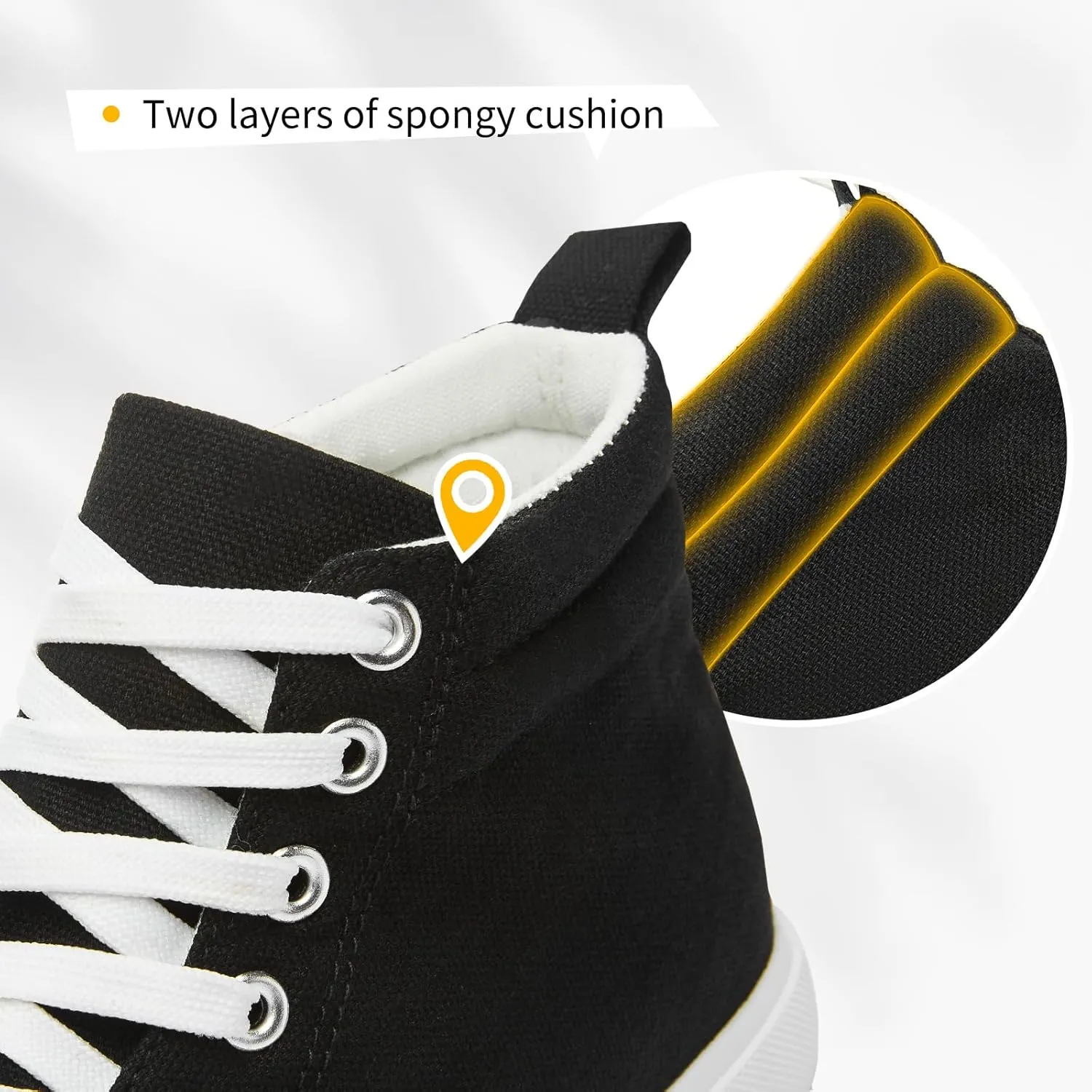 FINIWOR Womens High top Sneakers Canvas Shoes Lace up Black Sneakers Casual Shoes for Women