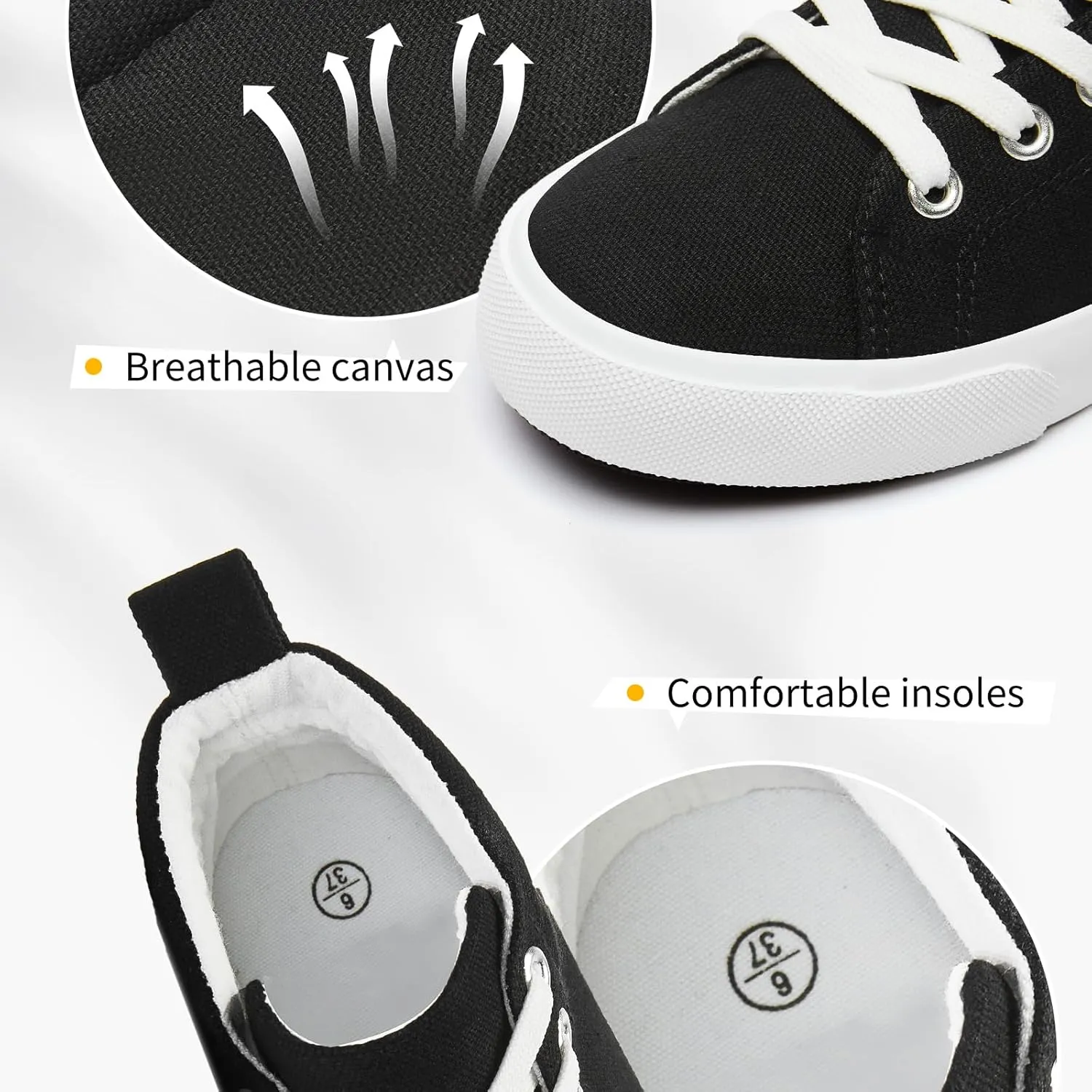 FINIWOR Womens High top Sneakers Canvas Shoes Lace up Black Sneakers Casual Shoes for Women