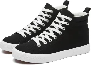 FINIWOR Womens High top Sneakers Canvas Shoes Lace up Black Sneakers Casual Shoes for Women