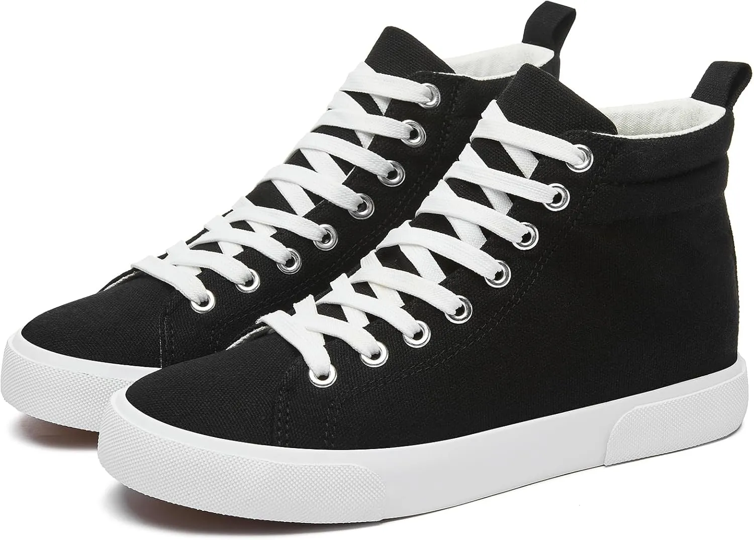FINIWOR Womens High top Sneakers Canvas Shoes Lace up Black Sneakers Casual Shoes for Women