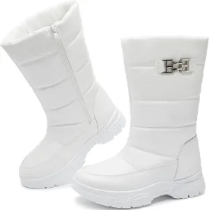 FINIWOR Women's Snow Boots, Waterproof Mid Calf Winter Boots, Warm Faux Fur Lined, Side Zipper, Non-Slip, Black, US 13