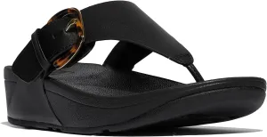 FitFlop Women's Lulu Resin-Buckle Leather Toe-Post Sandals Wedge