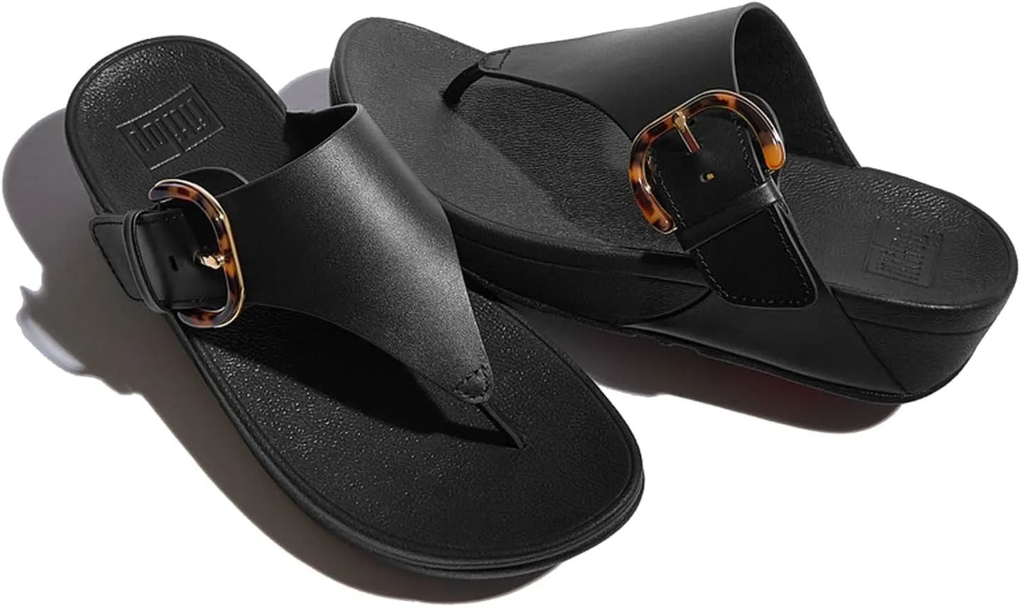 FitFlop Women's Lulu Resin-Buckle Leather Toe-Post Sandals Wedge