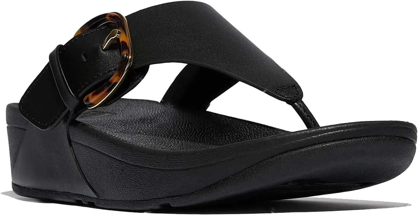 FitFlop Women's Lulu Resin-Buckle Leather Toe-Post Sandals Wedge