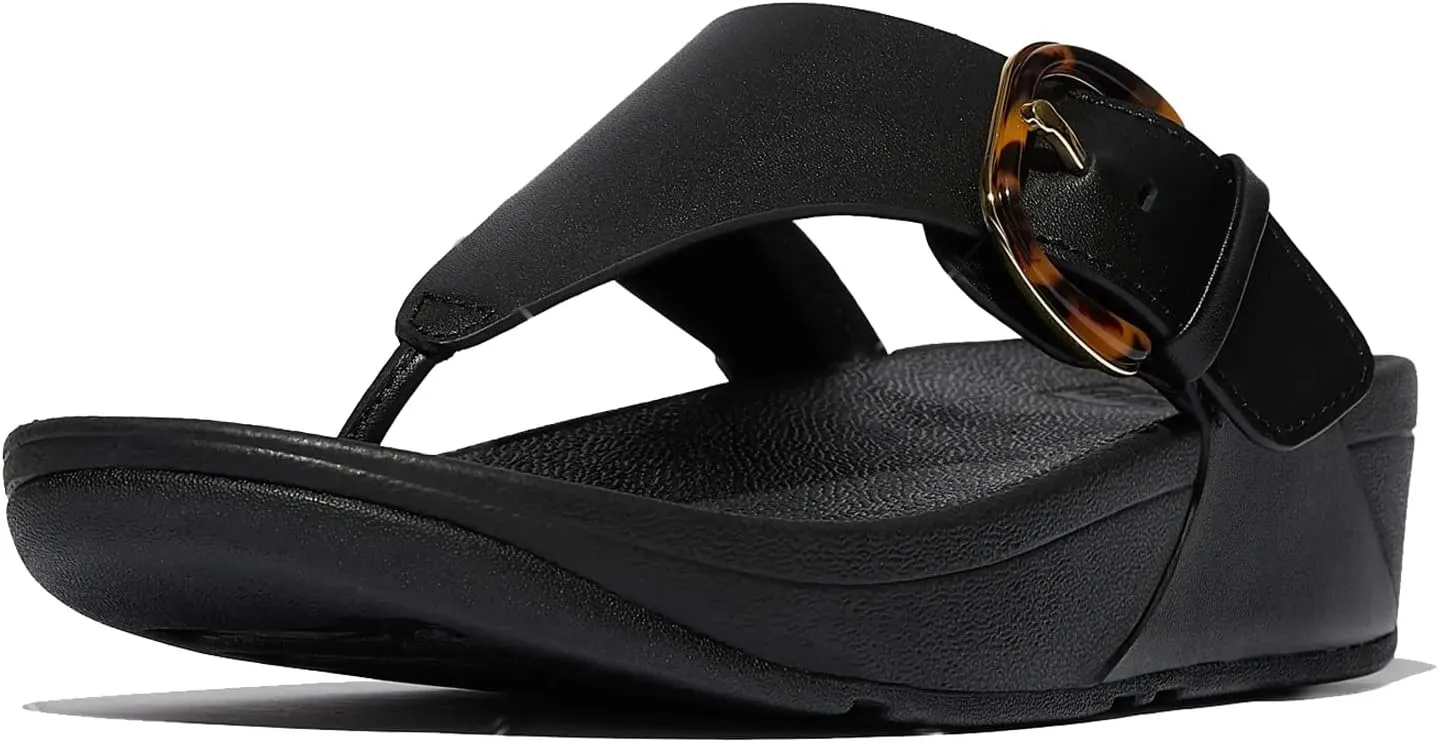 FitFlop Women's Lulu Resin-Buckle Leather Toe-Post Sandals Wedge