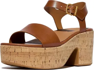 FitFlop Women's Platfforms Leather/Cork Heeled Ankle-Strap Sandals Wedge