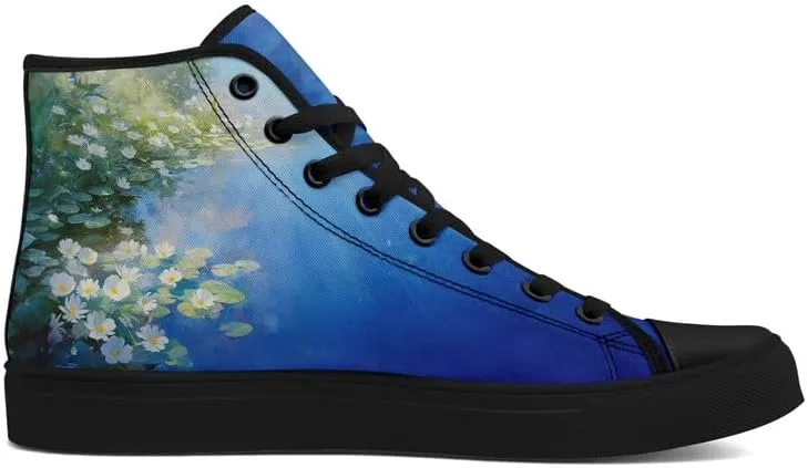 Flower Art High Top Canvas Sneakers Lace Up Classic Casual Walking Shoes Fashion Ladies Girls Flat Running Trainers