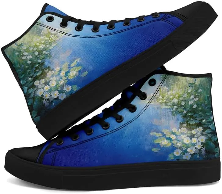 Flower Art High Top Canvas Sneakers Lace Up Classic Casual Walking Shoes Fashion Ladies Girls Flat Running Trainers