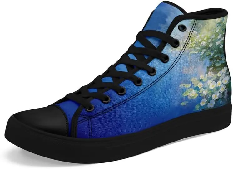 Flower Art High Top Canvas Sneakers Lace Up Classic Casual Walking Shoes Fashion Ladies Girls Flat Running Trainers