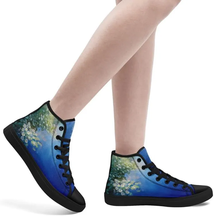 Flower Art High Top Canvas Sneakers Lace Up Classic Casual Walking Shoes Fashion Ladies Girls Flat Running Trainers