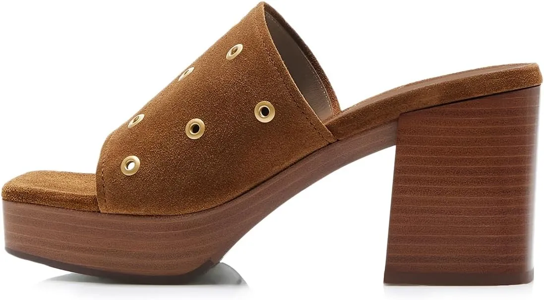FOWT Women Classic Open Square Toe Platform Mules Stacked Chunky High Heel Slip on Slippers Backless Summer Casual Outfit Slide Sandals Size 4-16 US