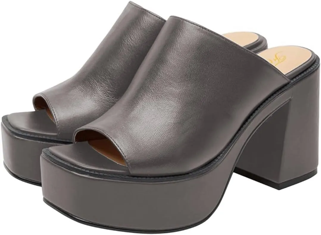 FOWT Women Open Toe Block High Heel Platform Mules Slip On Fashion Party Evening Dressy Slipper Shoes Size 4-16 US