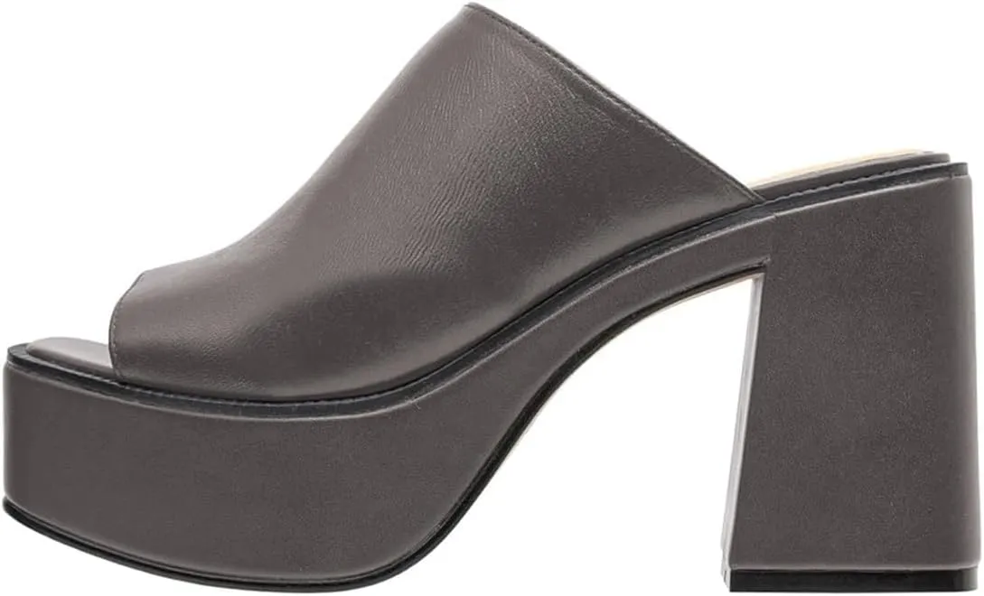 FOWT Women Open Toe Block High Heel Platform Mules Slip On Fashion Party Evening Dressy Slipper Shoes Size 4-16 US