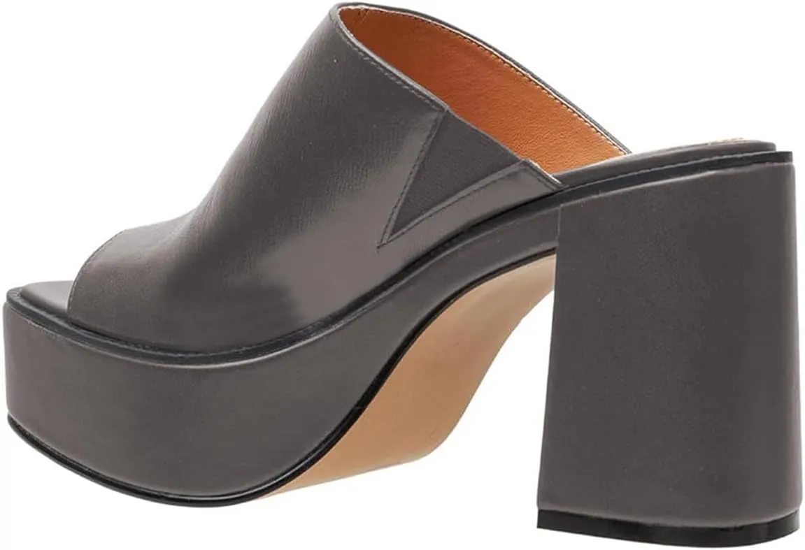 FOWT Women Open Toe Block High Heel Platform Mules Slip On Fashion Party Evening Dressy Slipper Shoes Size 4-16 US