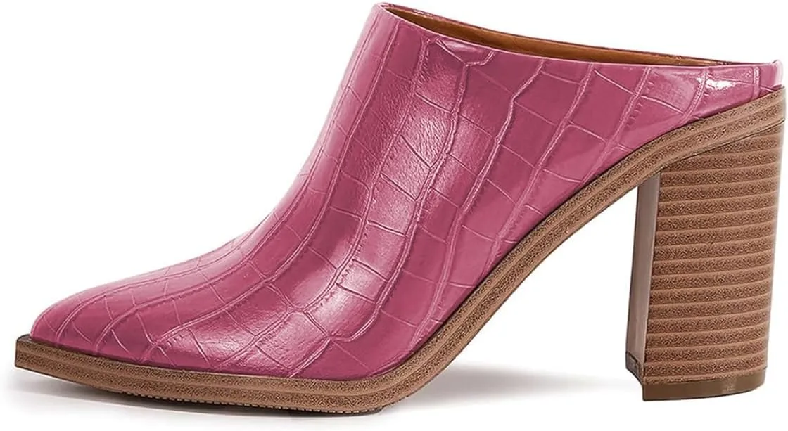 FOWT Women Pointed Toe Slip On Mules Stacked Block High Heel Sandal Comfortable Daily Party Nightclub Proms Shoes Size 4-16 US