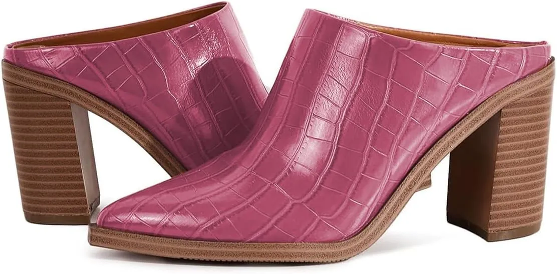 FOWT Women Pointed Toe Slip On Mules Stacked Block High Heel Sandal Comfortable Daily Party Nightclub Proms Shoes Size 4-16 US