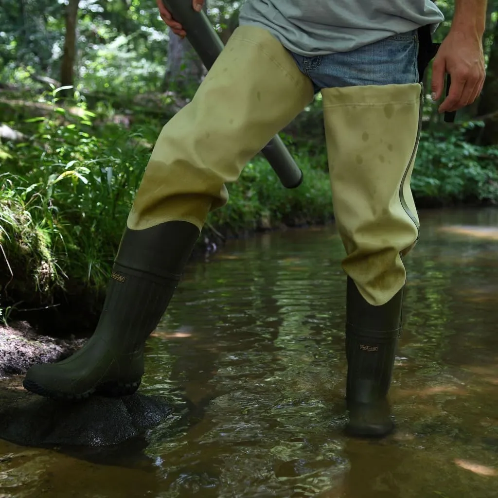 FROGG TOGGS Bull Frogg 3-ply PVC Canvas Waterproof Fishing Bootfoot Hip Wader for Fishing, Cleated or Felt