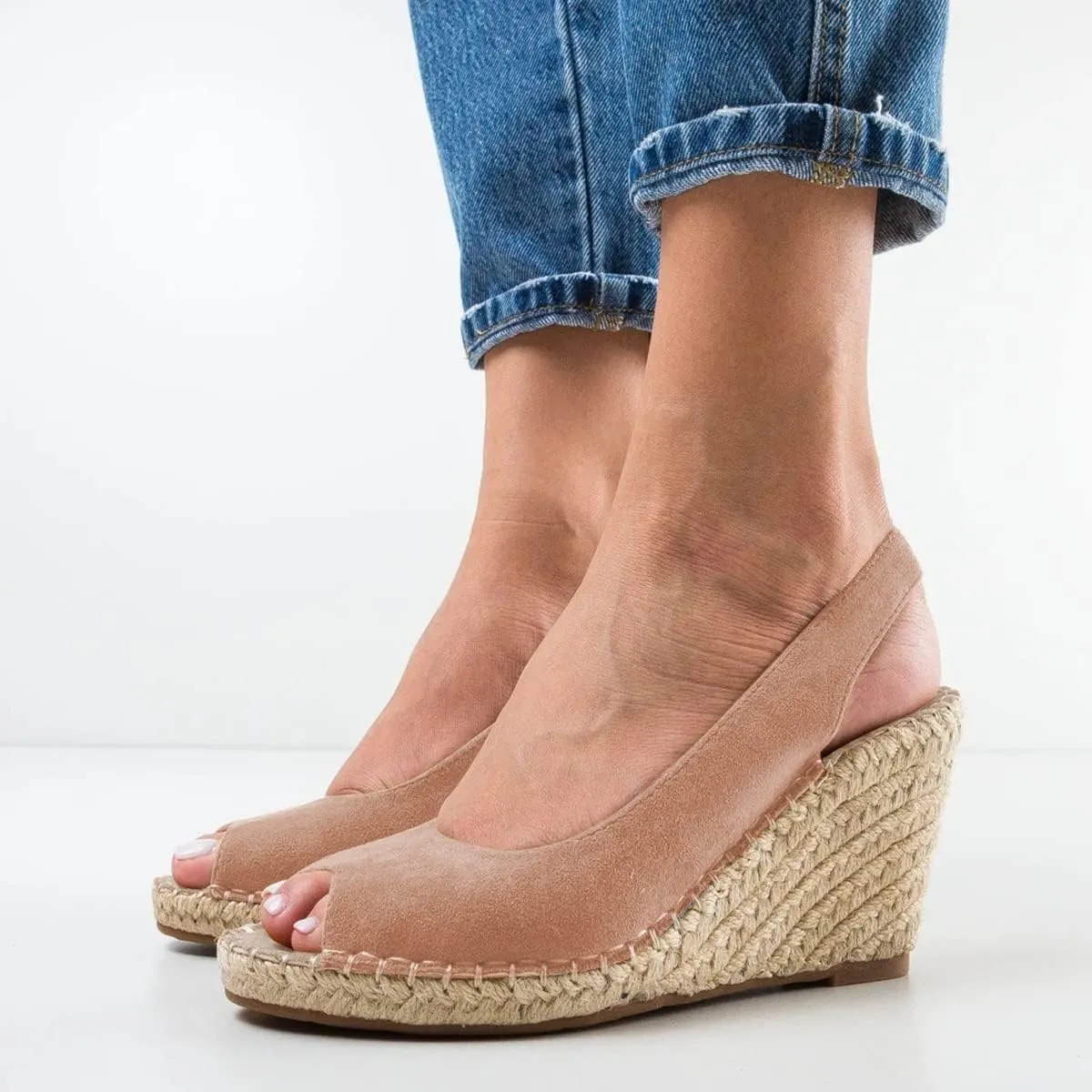 FSJ Women Chic Peep Toe Espadrilles Wedge High Heel Sandals Elastic Back Strap Slip On Casual Walking Daily Shoes Size 4-15 US