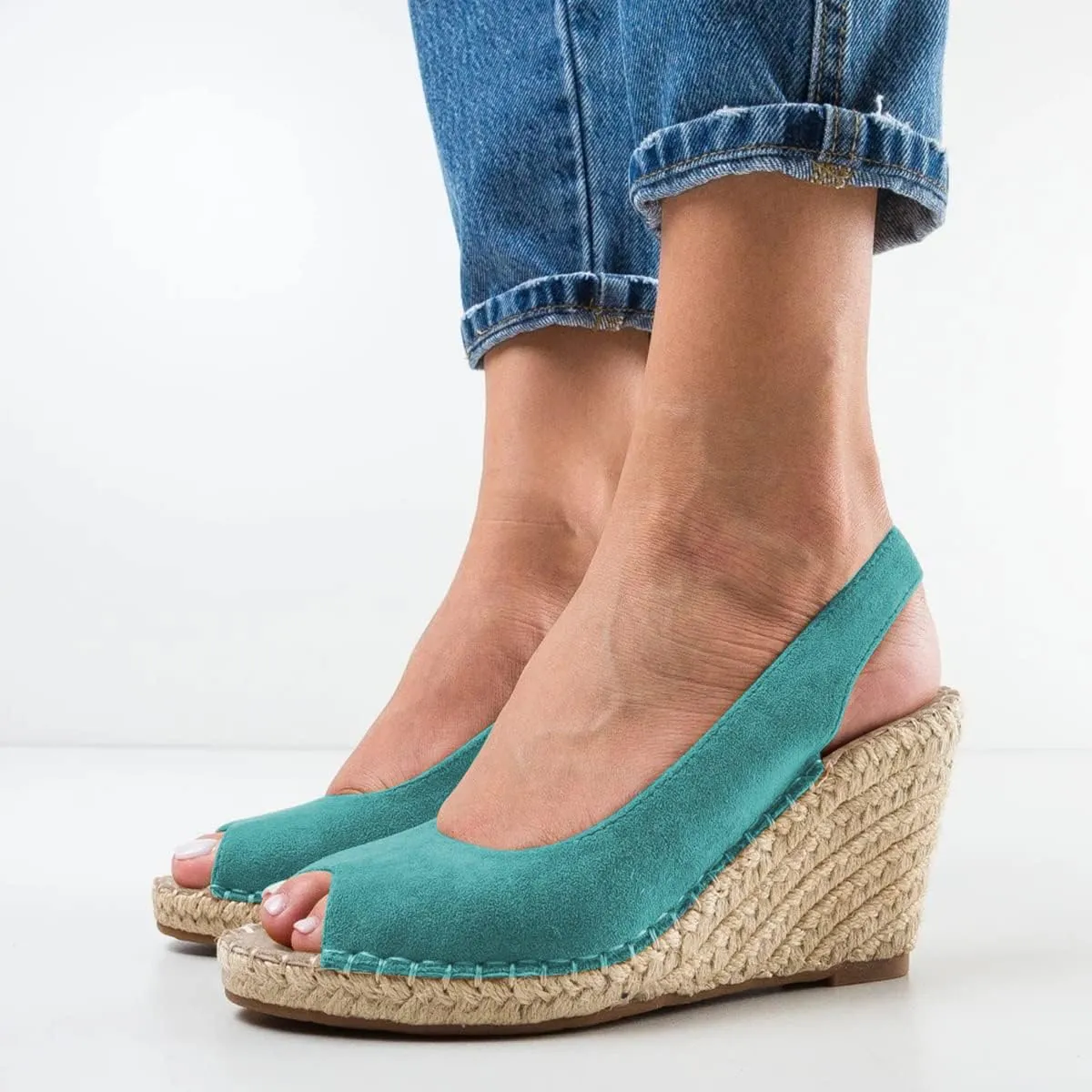 FSJ Women Chic Peep Toe Espadrilles Wedge High Heel Sandals Elastic Back Strap Slip On Casual Walking Daily Shoes Size 4-15 US