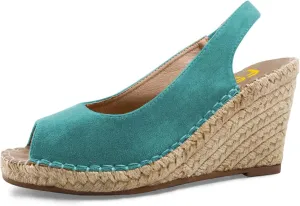 FSJ Women Chic Peep Toe Espadrilles Wedge High Heel Sandals Elastic Back Strap Slip On Casual Walking Daily Shoes Size 4-15 US