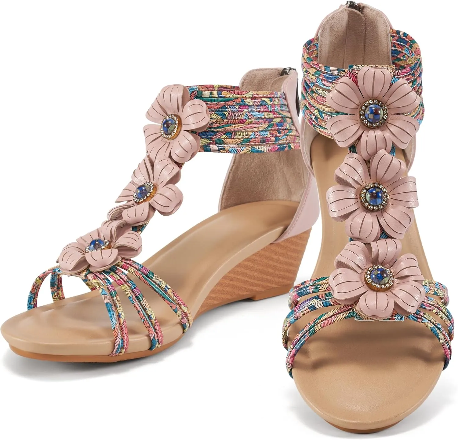 FUDYNMALC Sandals Womens Wedge Shoes: Comfortable Dressy Wedges Sandal with Zipper Summer Gladiator Sandals Open Toe