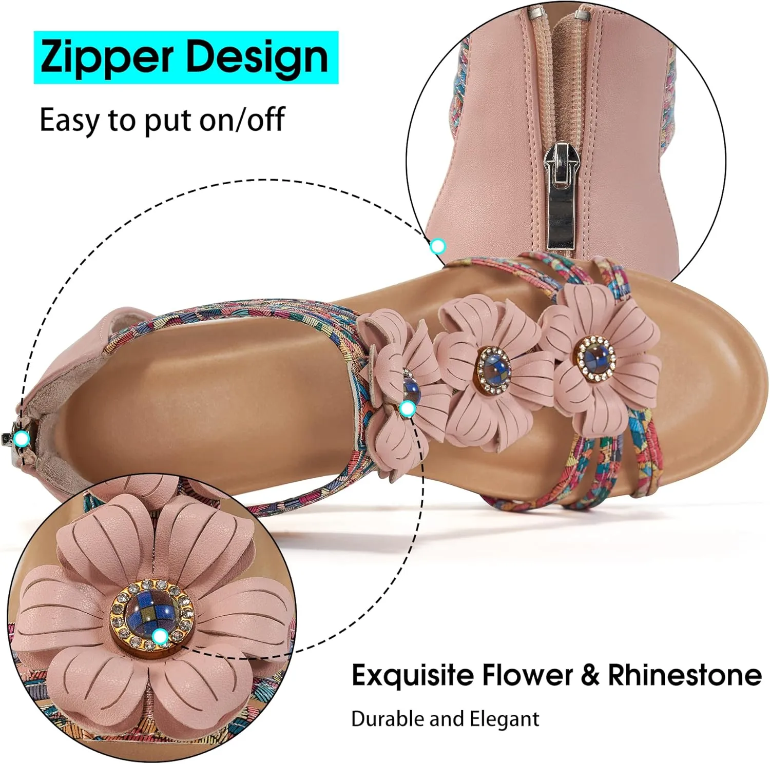 FUDYNMALC Sandals Womens Wedge Shoes: Comfortable Dressy Wedges Sandal with Zipper Summer Gladiator Sandals Open Toe
