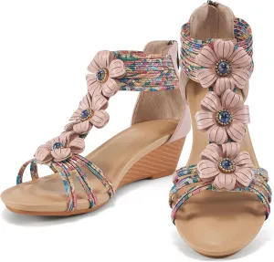 FUDYNMALC Sandals Womens Wedge Shoes: Comfortable Dressy Wedges Sandal with Zipper Summer Gladiator Sandals Open Toe