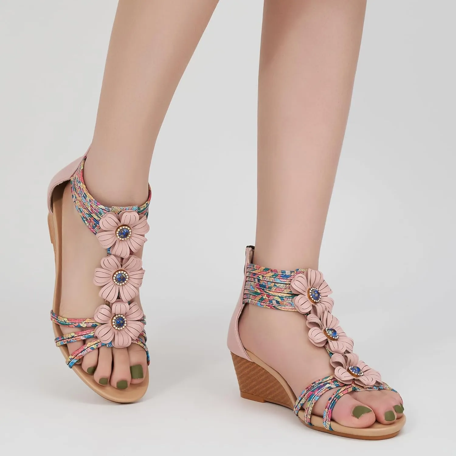 FUDYNMALC Sandals Womens Wedge Shoes: Comfortable Dressy Wedges Sandal with Zipper Summer Gladiator Sandals Open Toe